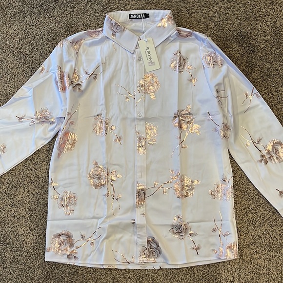 Zeroyaa Men’s Hipster 3D Rose Large Dress Shirt - Picture 4 of 5